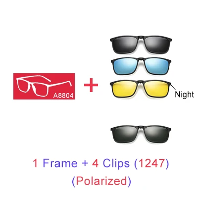 Ralferty, магнитные солнцезащитные очки, мужские, 5 в 1, поляризационные, на застежке, солнцезащитные очки, женские, квадратные, солнцезащитные очки, ультра-светильник, очки ночного видения, A8804 - Цвет линз: 1 Frame 4 Clips 1247