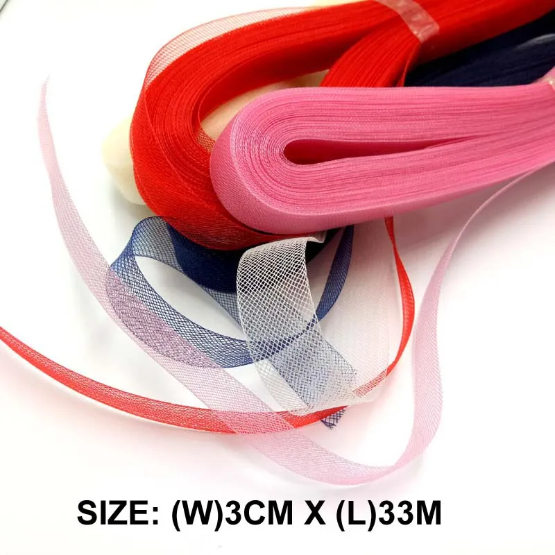 1pcs Free Shipping 3cm x 33M horsehair Polyester fabric Flat Plain