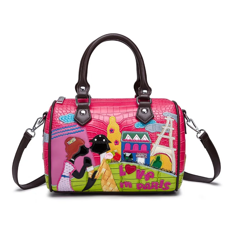

2018 Italy Panelled urban couple theme embroidery bag Boston pillow bag shoulder shoulder bag new female package