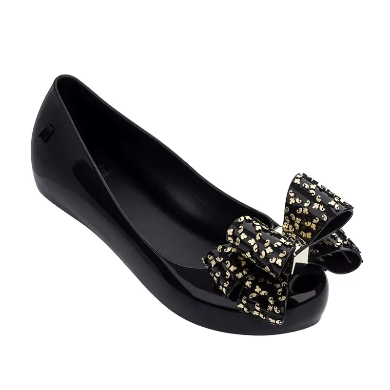 Melissa/женская прозрачная обувь с бантом; прозрачные сандалии на плоской подошве; женские босоножки; Летняя обувь melissa - Цвет: black bow