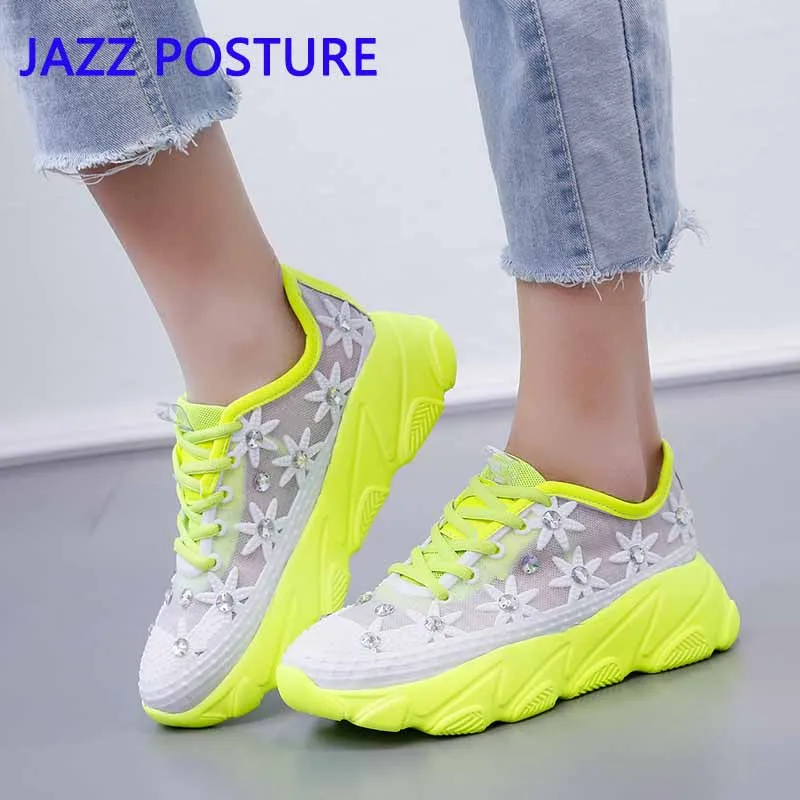 

New women's shoes high heel summer sequins shiny women's shoes pink breathable mesh casual shoes women's sports shoes y777