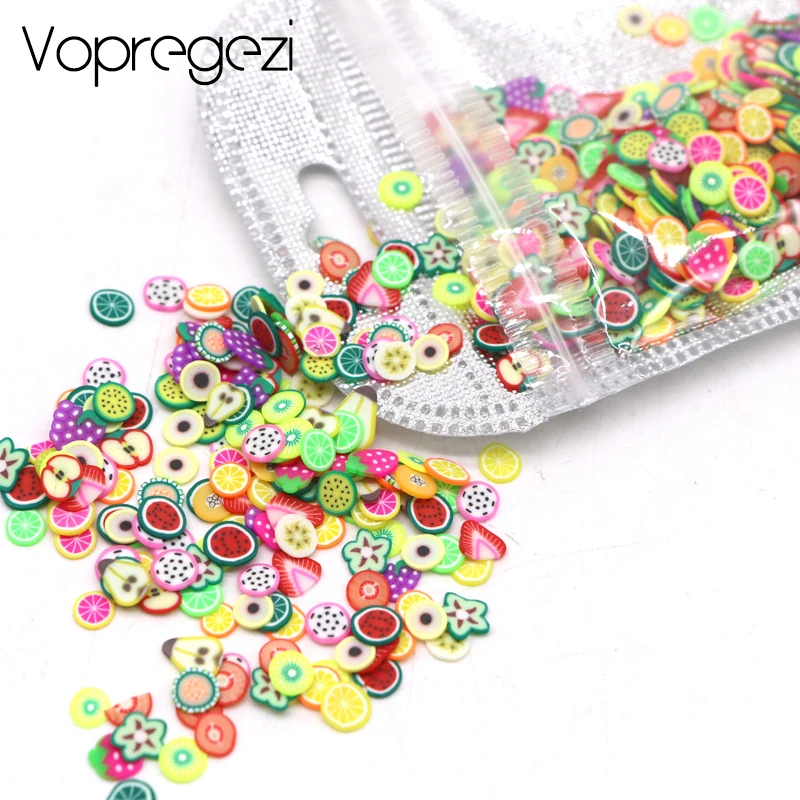 

Vopregezi 1000pc/pack Nail Art 3d Fimo Fruit Slices Polymer Clay Nail Designs Stickers Manicure Decorations DIY Tips Accessoires