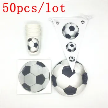

50Pcs Football Tableware Sets Kid Birthday Party Decoration Supplies Napkin Flags TableCloth Cup Paper Plate Party Celebration