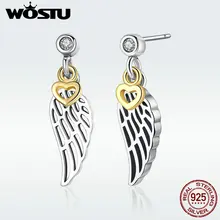 Серьги-гвоздики из чистого 925 пробы серебра пробы с перьями и надписью «Love& Guidance» золотого цвета для женщин, оригинальные ювелирные изделия в подарок