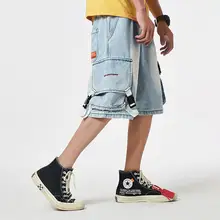 Хип-хоп джинсовые шорты мужские Харадзюку Карго короткие карманные джоггеры короткие уличные летние мешковатые короткие негабаритные хлопковые свитшоты