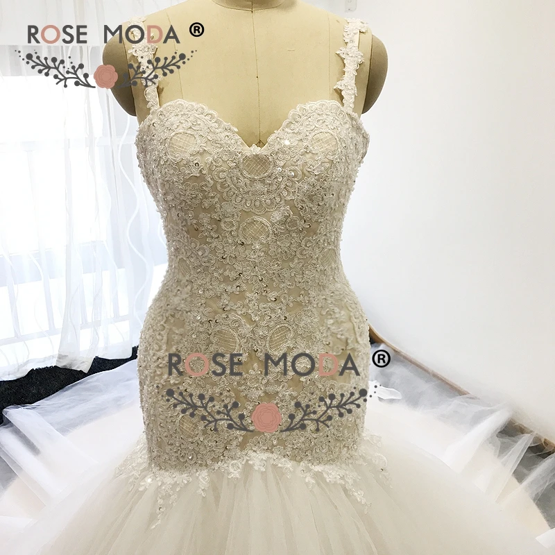 Роза Moda цвета слоновой кости над Шампанское кружевное с открытой спиной фасона "Русалка" свадебное платье Королевское пышное свадебное платье со шлейфом индивидуальный заказ