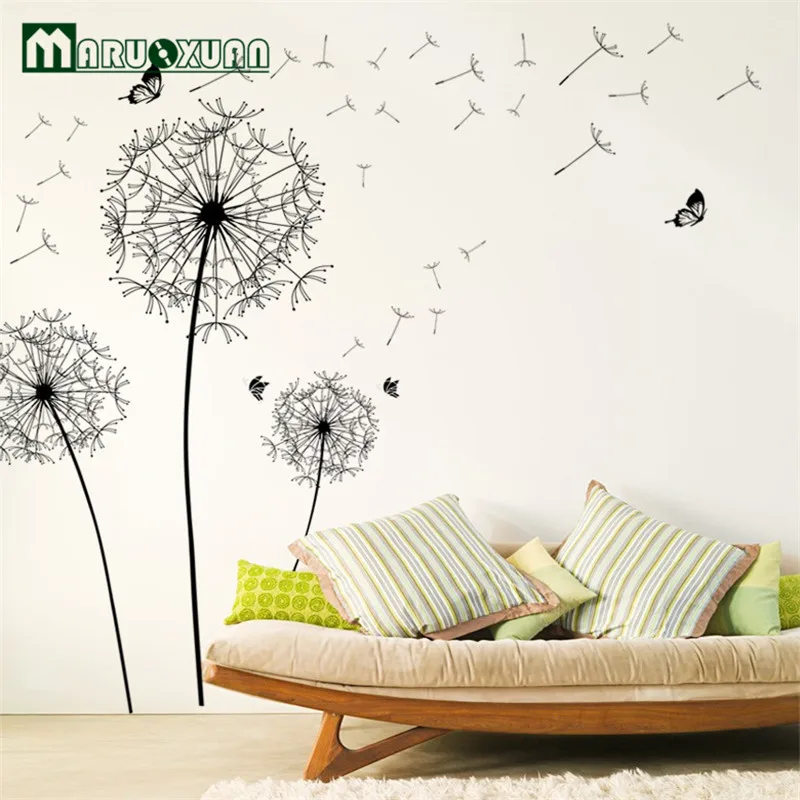 Diy Home Decor New Design Large Black Dandelion Wall Sticker Art Decals