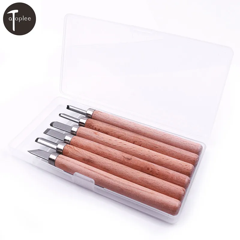 

6Pcs SK2 Steel Woodcut Hand Wood Carving Engraving Knives Cutter Sets With Box For DIY Woodworking Wood Chisels Tools