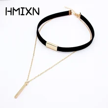 Новинка, Черный Бархатный чокер, ожерелье, Полоска, веревка, цепь, квадратная труба, Полоска, чокер, женский воротник, mujer collier femme ras du cou