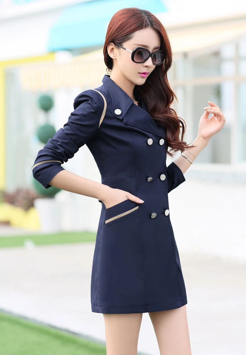UHYTGF M-3XL элегантная женская ветровка двубортная тонкая осенне-зимняя верхняя одежда женская Корейская длинная куртка женская 138