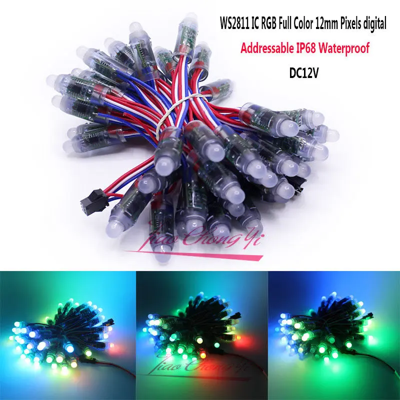 

WS2811 2811 IC RGB Full Color 12mm Pixels digital Addressable 12V Dream Color LED Pix els Module IP68 Waterproof Point Light