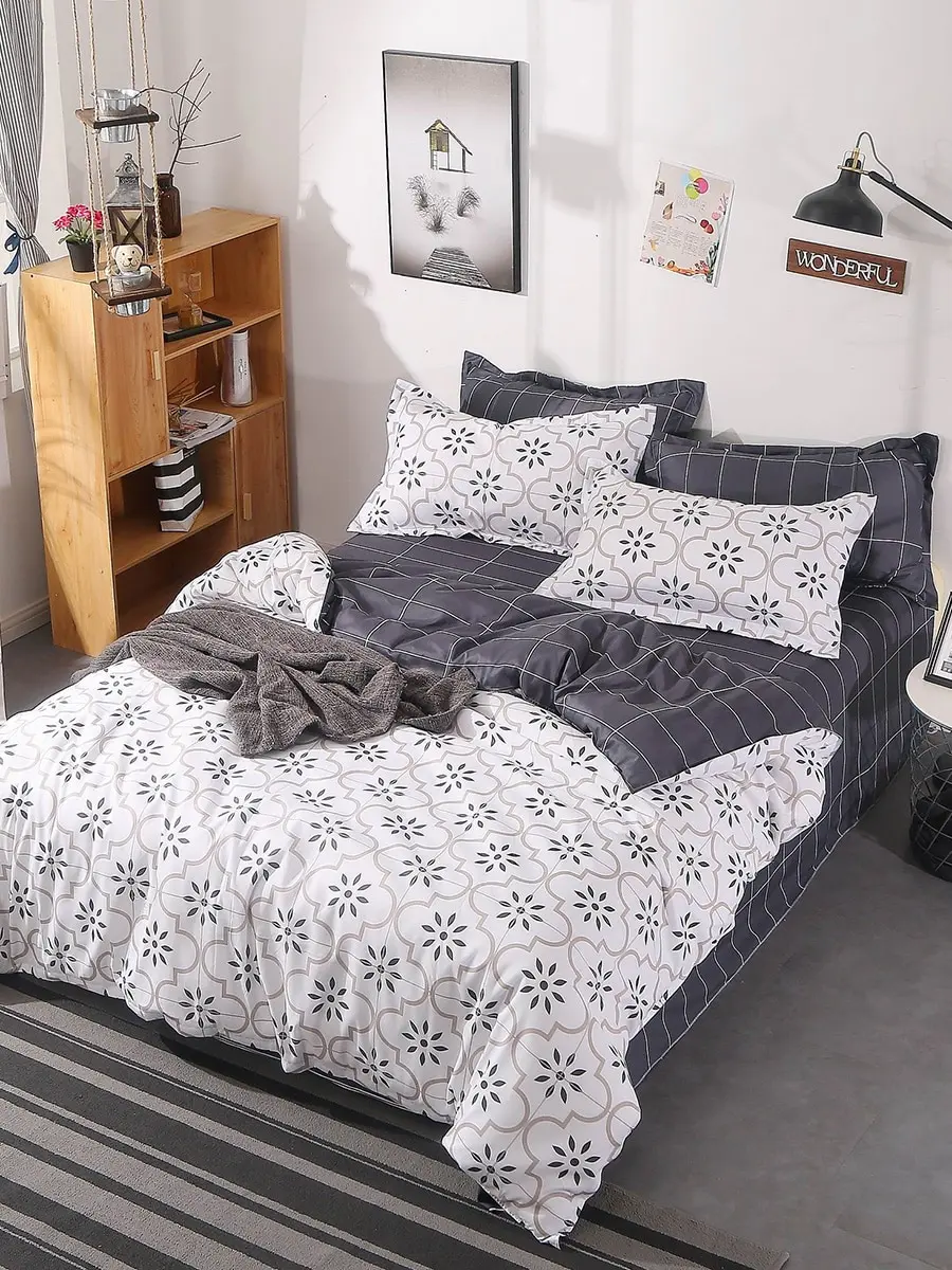 

3/4Pcs Bedding Set Color Block Simple Modern Style Comfortable Duvet Cover Set