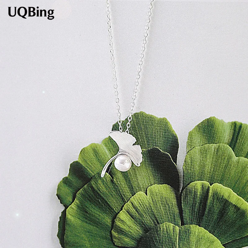 

Drop Shipping 925 Sterling Silver Necklaces Ginkgo Biloba Pearl Pendants&Necklaces Jewelry Collar Colar
