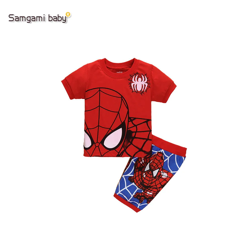 Samgami طفل الصيف الفتيان الملابس ، والأطفال بدلة الفتيان الكرتون سبايدرمان باتمان دعوى ، قميص + شورت بانت قطعتين