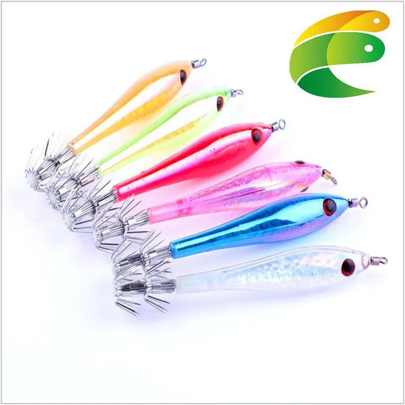 lure Squid Hook Wood Shrimp Squid lures 6 color Bait minnowsquid lure