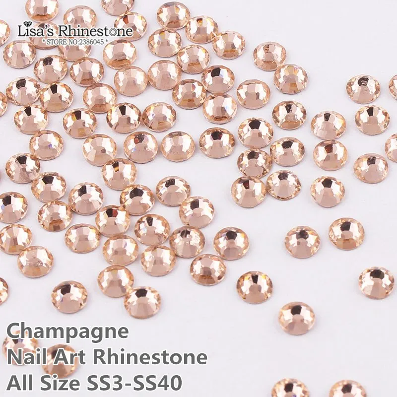 

SS3-SS34 Champagne Nail Art Glass Rhinestones Flatback Non HotFix Glue On Rhinestone For Nails DIY