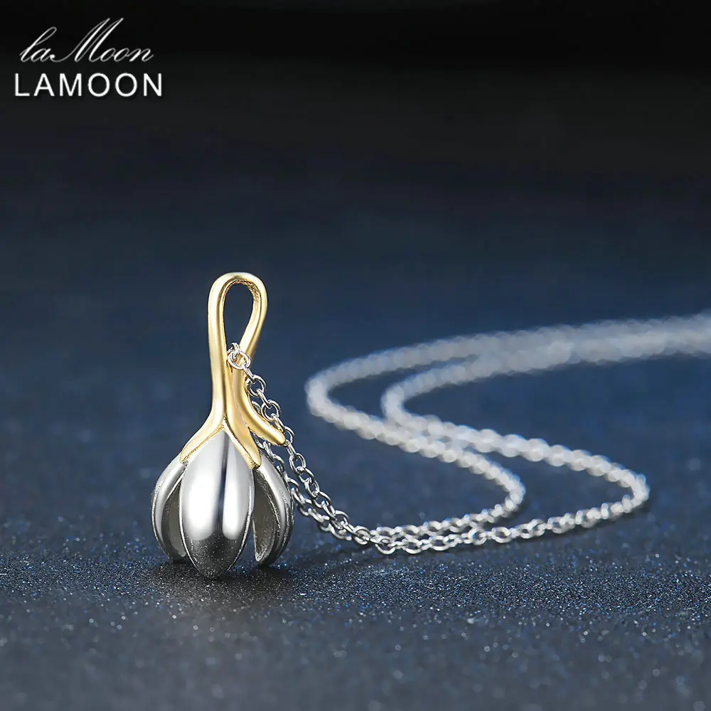 LAMOON 2017 New Two Colors Magnolia Denudate Flower S925 Chain Pendant Necklace 925-Sterling-Silver Jewelry for Women LMNY029