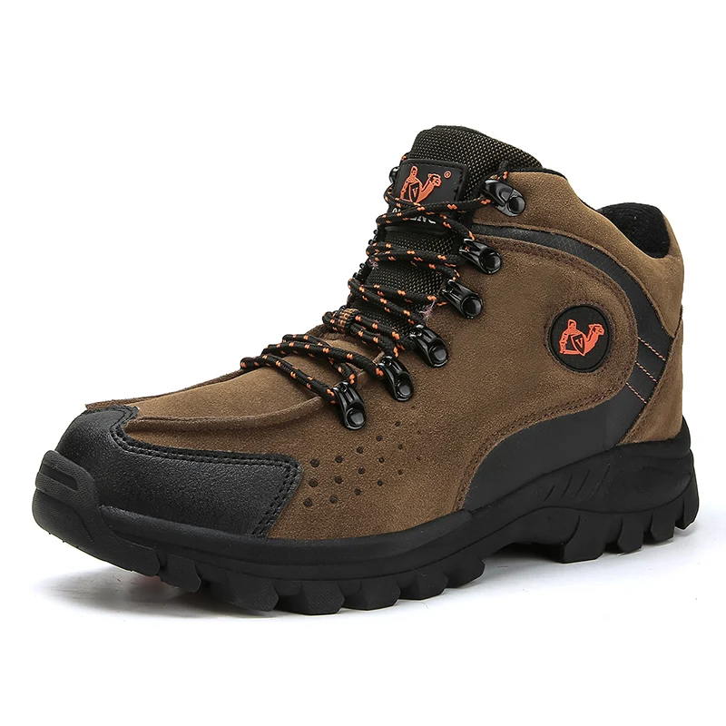 

New Winter Genuine Leather Snow Boots Waterproof Men Leather Work Safety Shoes Mens Fashion High Top Warm Work Shoes Big Size