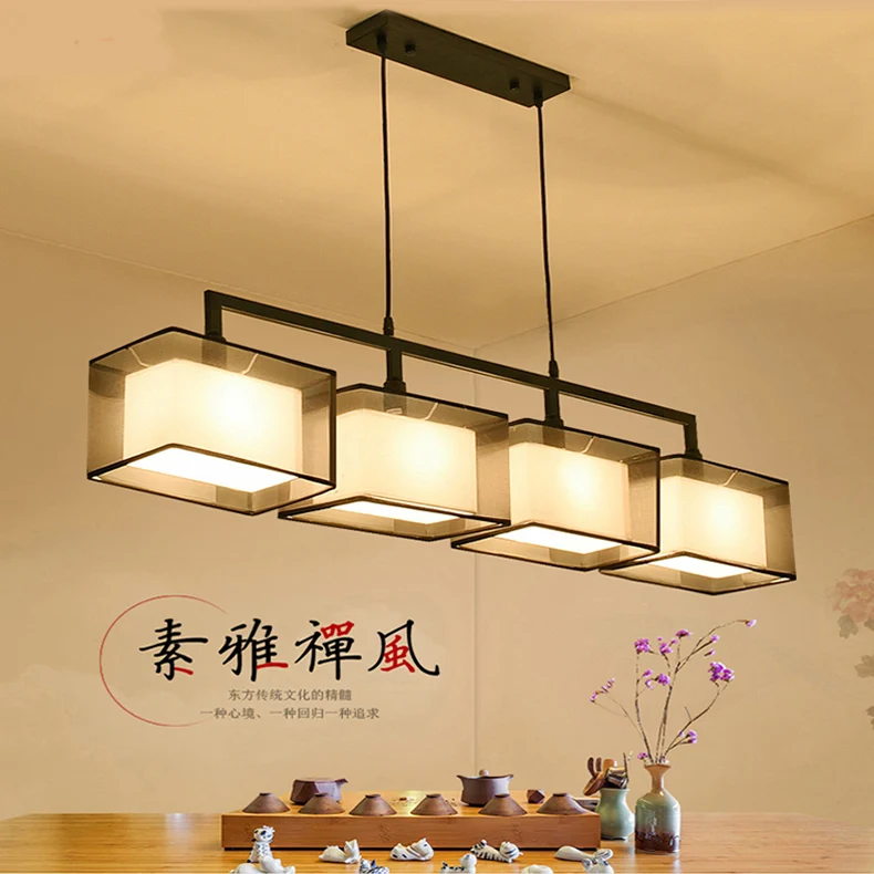 Новая китайская Люстра для гостиной, столовой, дзен, головной свет, чайная люстра, современная простая прямоугольная полоса