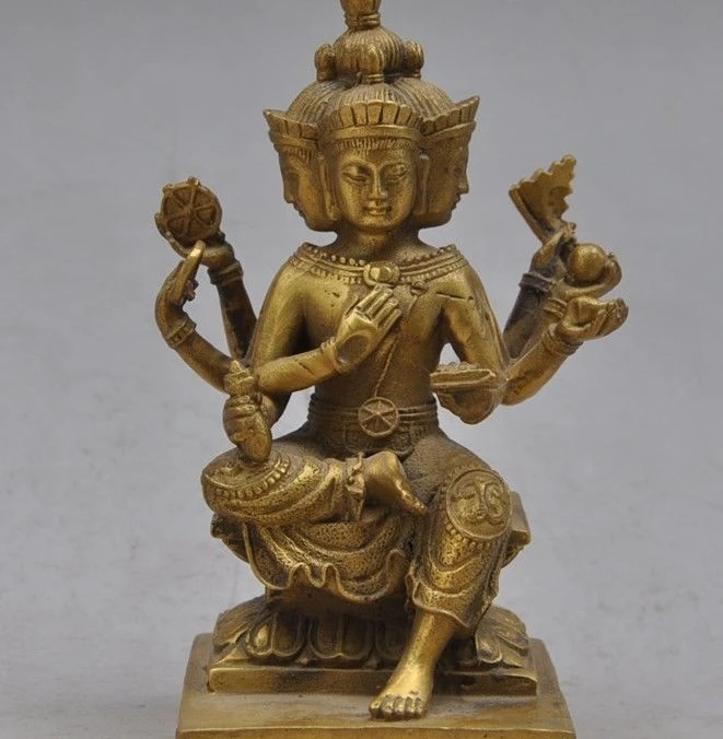 

tibet buddhism copper bronze 4 Arm 4 Face Kwan-Yin GuanYin buddha Goddess statue