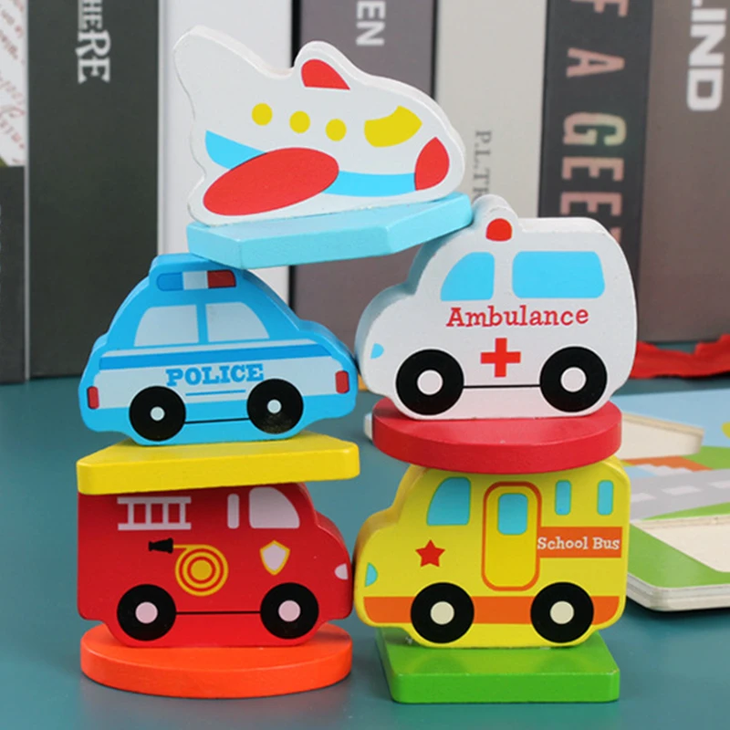 2018 New Wooden Toys Cartoon Animal Traffic 3D Puzzles Hand Grasping Board Kids Educational Toys for Children Gift Boys Girls