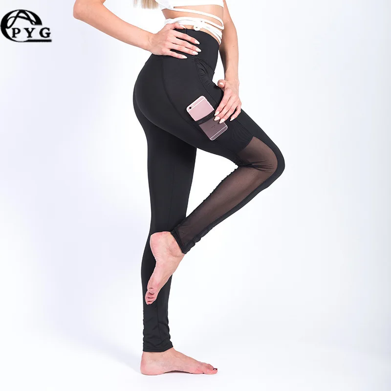 PYG yoga pants Women phone pockets Running Tights Mesh Yoga leggings