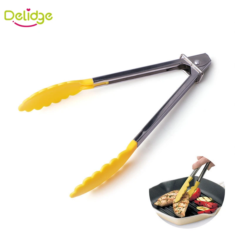 

Delidge 1pc Nylon BBQ Tongs Stainless Steel Handle Non-Stick Heat Cooking Salad Resistant Serving Food Tongs Bread Forks Buffet