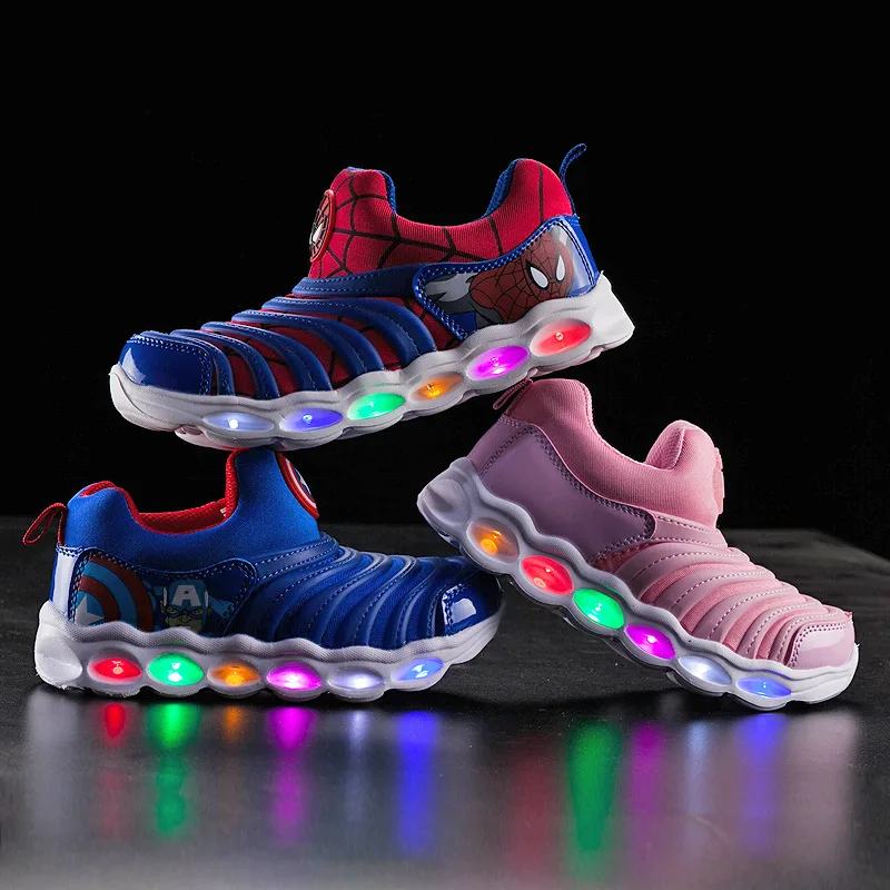 Boy Shoes Girl Spider-Man Iron Man Captain Caterpillar LED Seven-Colour Sensor Shoes