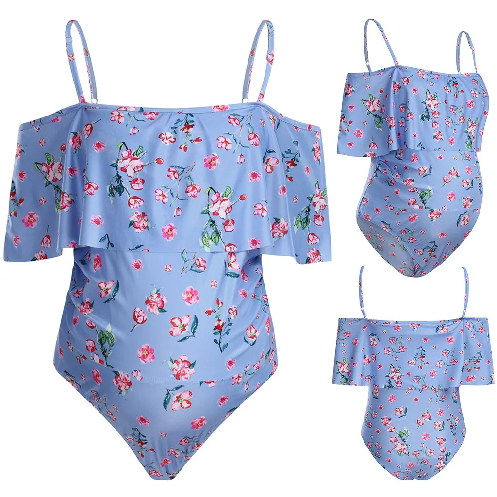

Women Maternity Suspender Floral Print Swimsuit Pregnancy One Piece Swimwear maillot de bain pour femme enceinte pregnant bikini