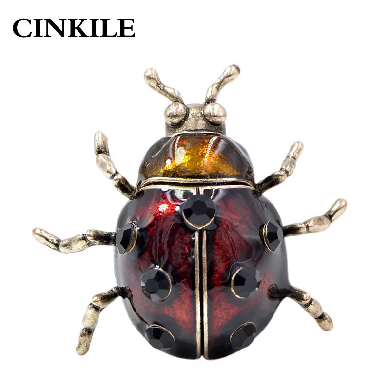 

CINKILE Brown Color Enamel Ladybug Brooches for Women Cute Large Insect Pin Vintage Backpack Badges Fashion Jewelry Autumn Style