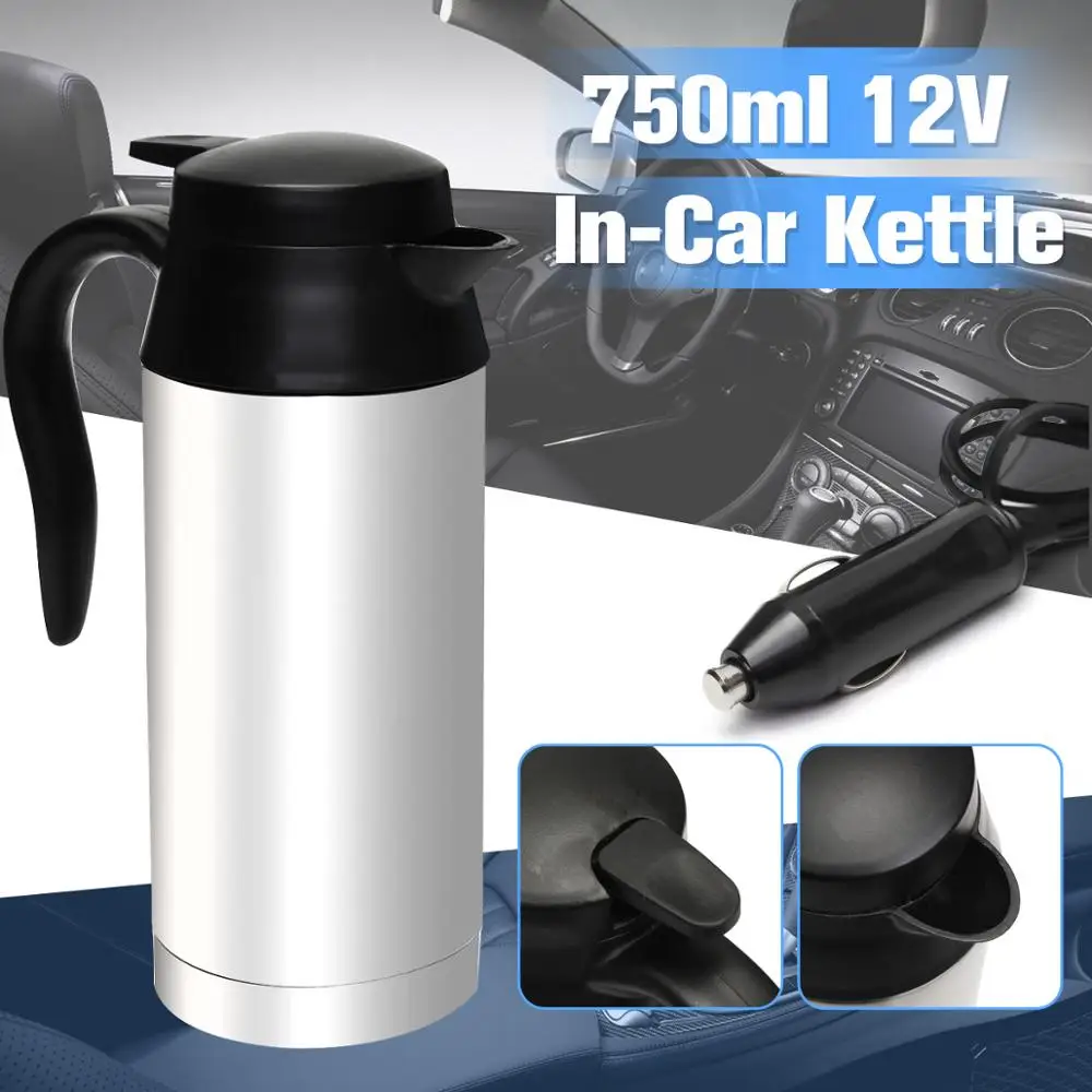 12V Electric Kettle 750ml Insulation Pot Stainless Steel In-Car Bottle Travel Trip Heated Mug Motor Hot Water For Car Truck