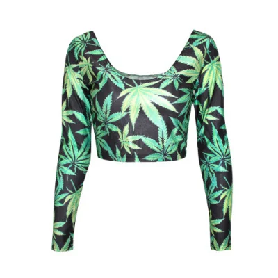 

X-011 Womens Tops Fashion 2015 Long Sleeves Crop Top 3D Greenery Print Clothes Woman Winter Clothes Drop Shipping