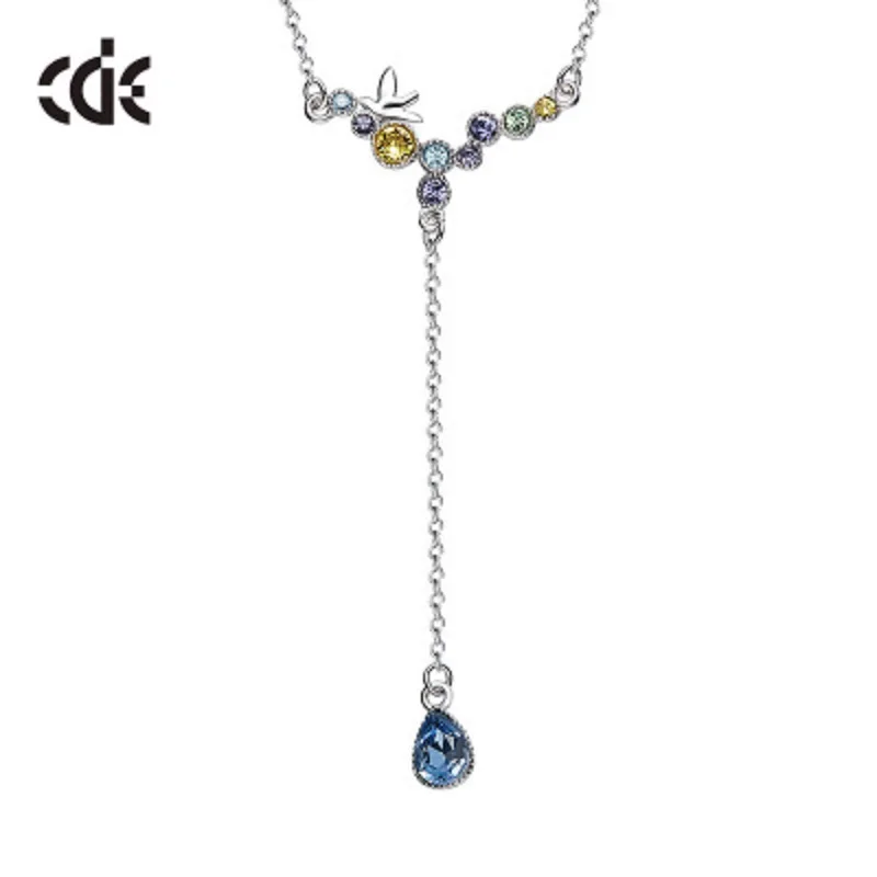 colorful 2 CDE 925 пробы ожерелье украшено кристаллами от Swarovski Геометрическая подвеска ожерелье для девочек цепочка на шею ожерелья - Цвет камня: colorful 2