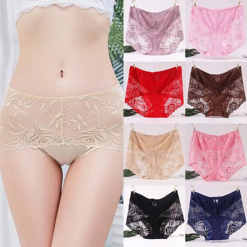 

1PC Elastic Lace Hollow Out Pants Adjustable Seamless Comfortable Brief Sexy Soft Cotton Lingerie Big Size Transparent 8 Colors