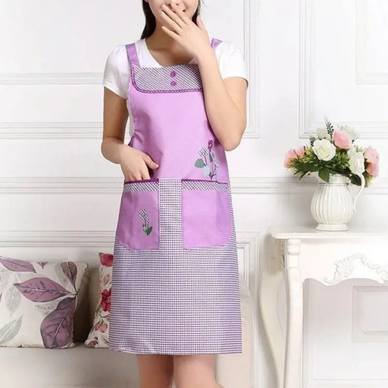 75*72cm Kitchen Sleeveless Apron With Pocket Waterproof Oil Resistant Floral Women Bib Cooking Baking Cleaning Apron Accessories