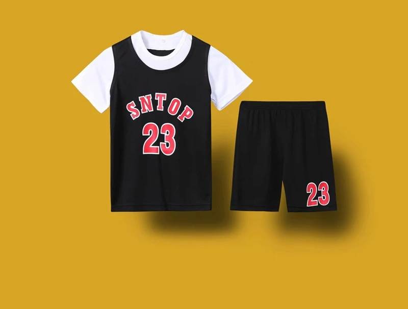 Баскетбольные наборы для мальчиков, дизайн, буквенный принт, № 23, Детские Молодежные баскетбольные майки, дышащая спортивная форма, Детские комплекты для бега - Цвет: 9200 black