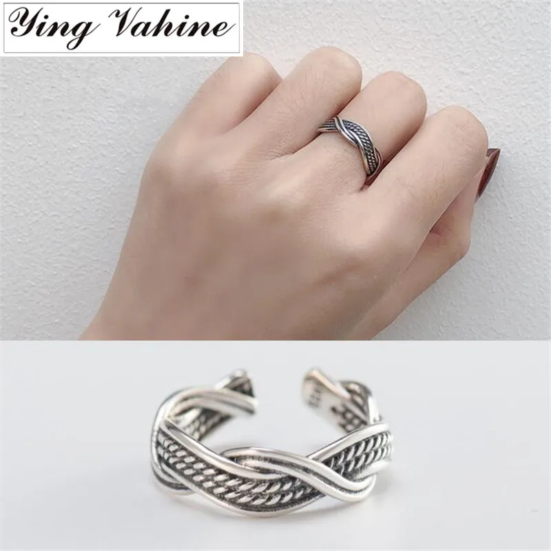 

ying Vahine Fashionable Ladies' Ring Vintage Ring 925 Sterling Silver Crossed and Twisted Open Rings for Women