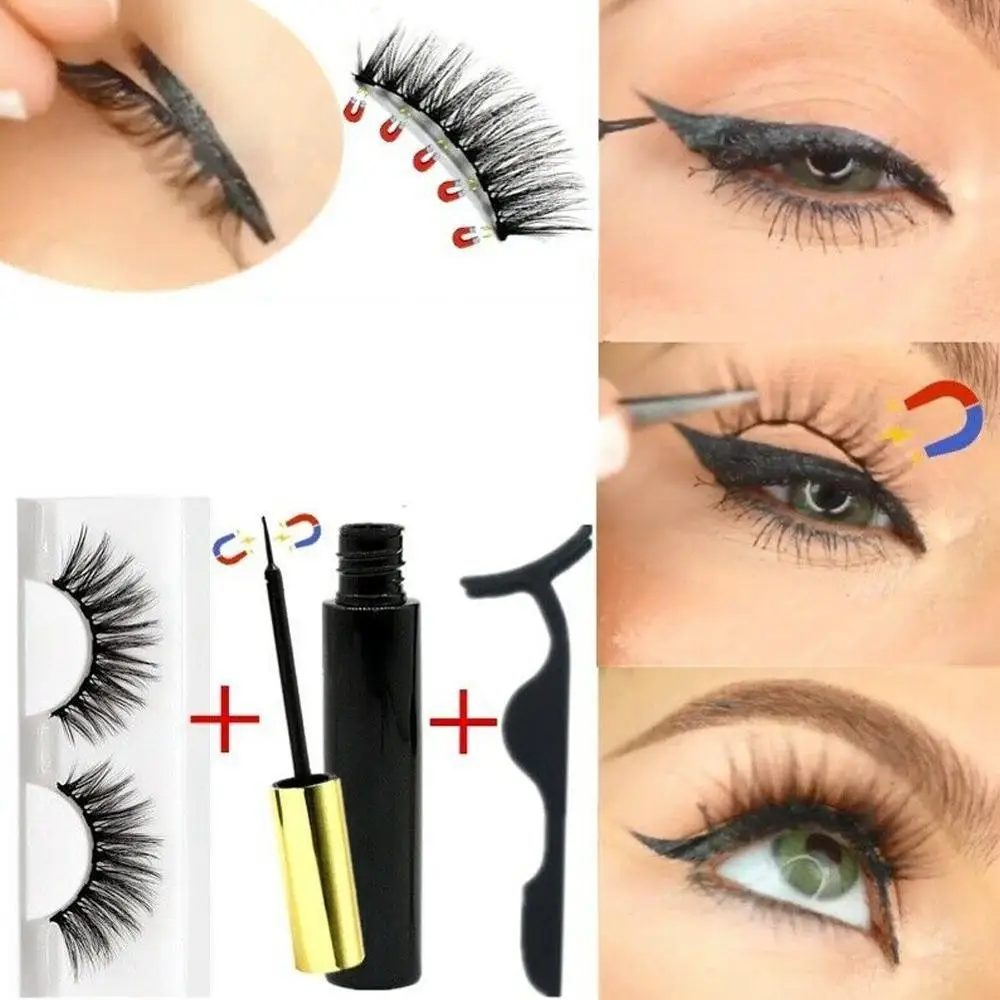 

1 Set Magnetic Liquid Eyeliner With Eyelashes and Applicator No Glue Needed Waterproof Eyelashes Extension Tools Makeup Lashes