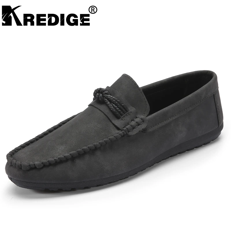 KREDIGE Men Breathable Shoes Comfortable PU Loafers Convenient Brown Leisure Peas Shoes Hard-Wearing Non-slip Mens Flat Shoes