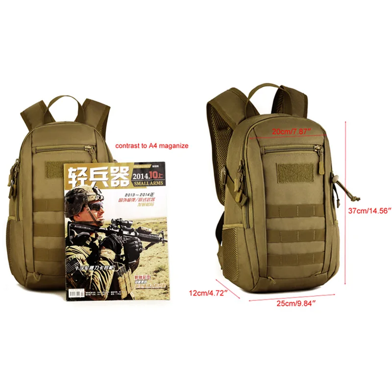 12L Daypack Tactical Military Molle Backpack Small Waterproof Student 