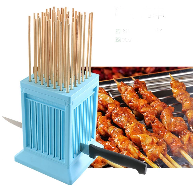 

Barbecue Kabob Maker Box Meat Brochettes Skewer Machine BBQ Kebab Grill Tools Beef Meat Maker DIY Skewers 49 Holes Bamboo Skewe