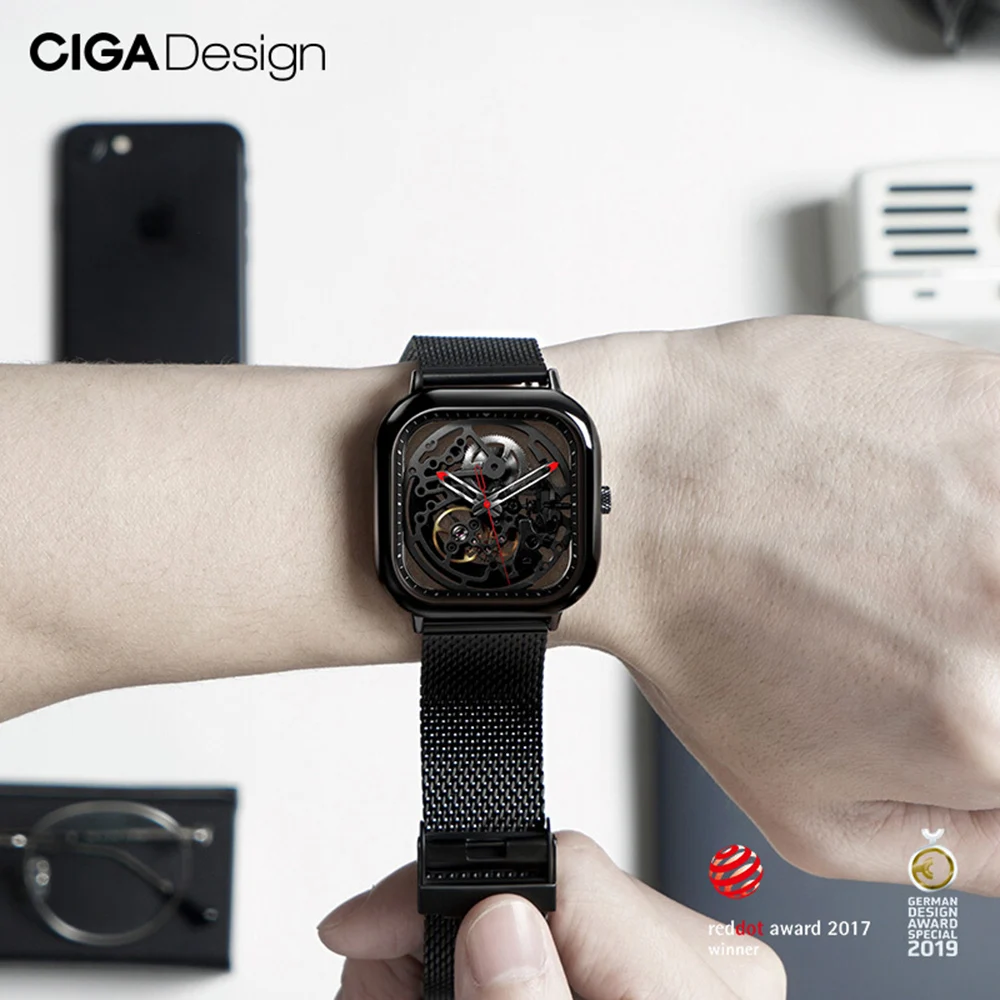 Для Xiaomi CIGA дизайн выдолбленные автоматические механические часы деловые мужские наручные часы Reddot новые автоматические наручные часы