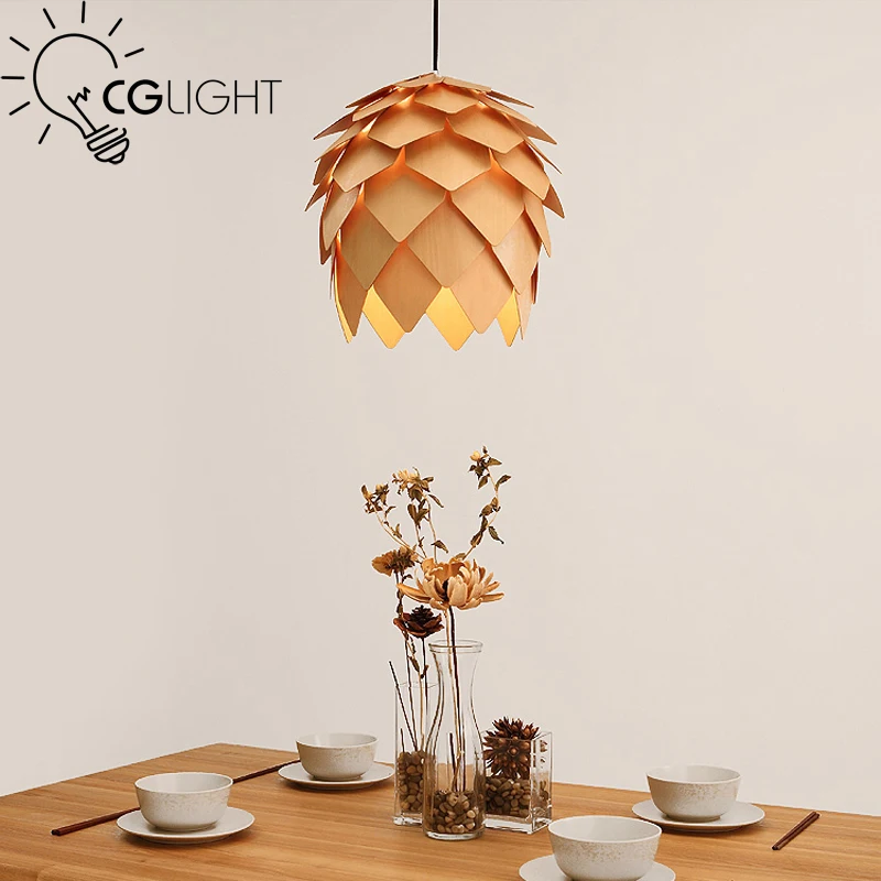 

Creative pine cone wooden pendant light Europe Hand Crafted Handmade Wood hanging lamp Japanese light For Bar Coffee Room