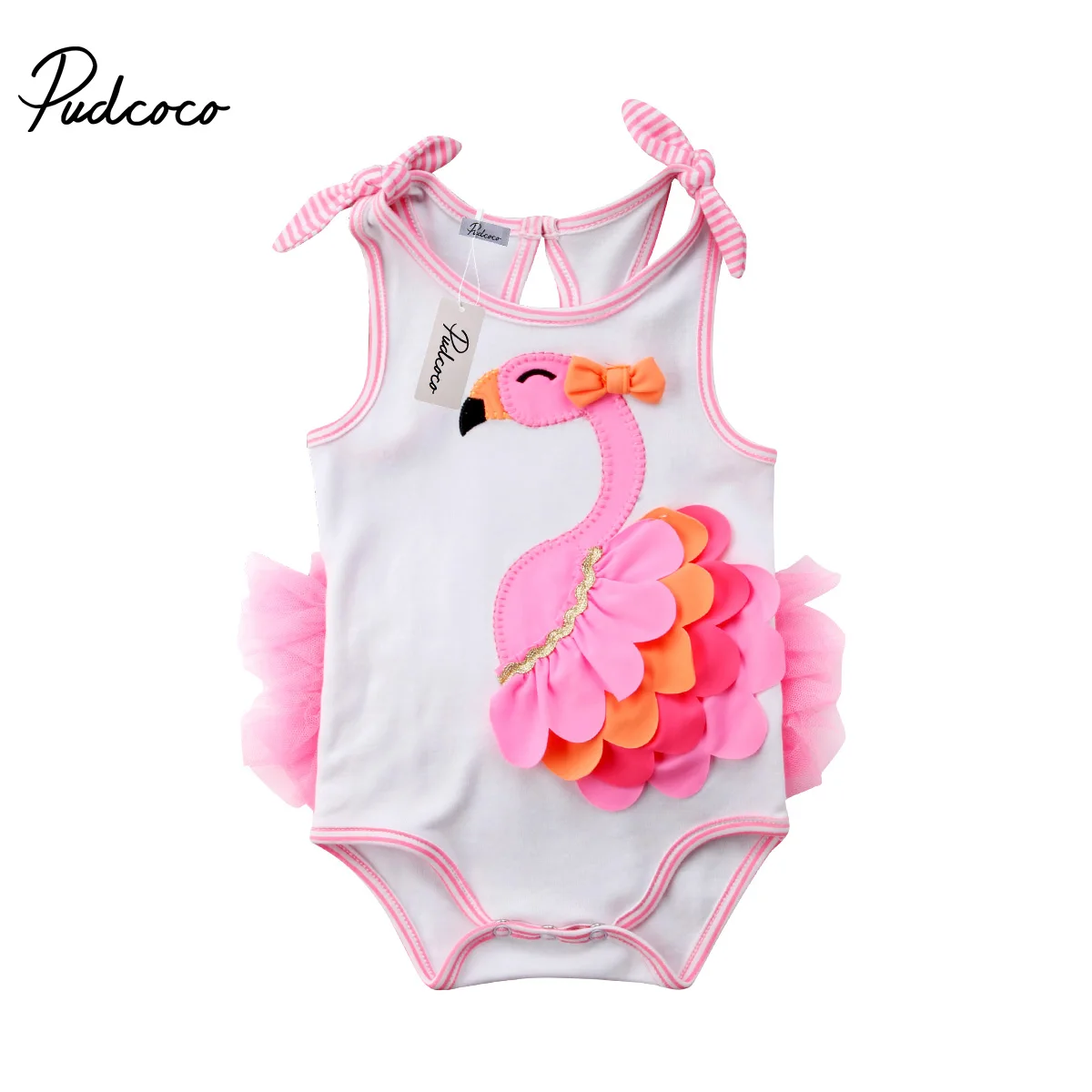 Новинка года; брендовый комбинезон Фламинго с объемным рисунком для новорожденных и маленьких девочек кружевное платье-пачка пляжный костюм без рукавов