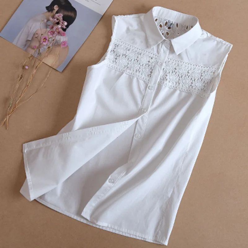 Sleeveless shirt with collar ladies Clearance