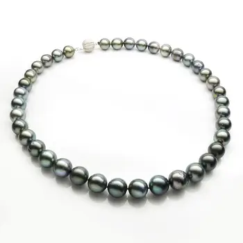 

Luminous 9-11mm Genuine Tahitian Green Pearl Necklace 925 Sterling Silver 17"