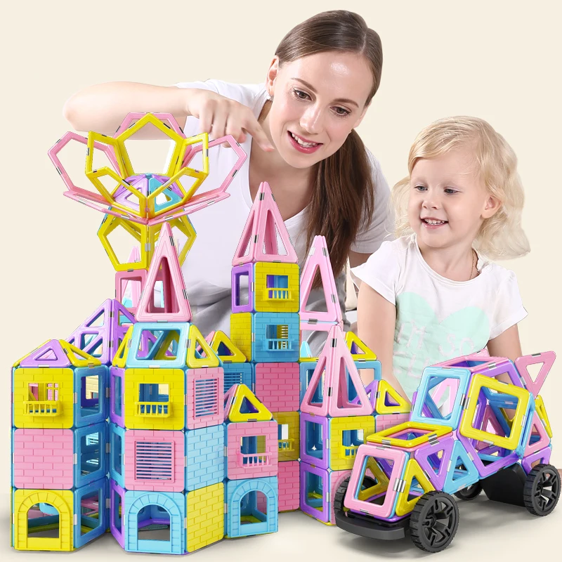 

63-169 PCS Big Size Magnetic Constructor Set Pink Girls Building Magnets Toy Magnetic Blocks Educational Designer For Children