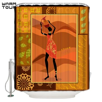 

WARMTOUR Shower Curtain African Women Extra Long Fabric Bath Shower Curtains Bathroom Decor with Hooks