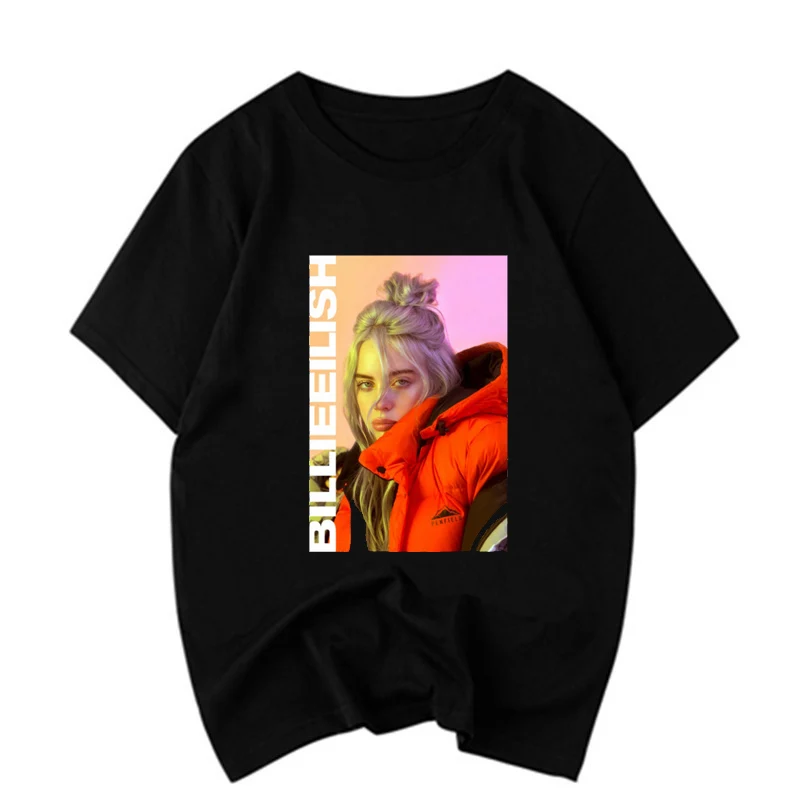 

New Billie Eilish tshirt mens clothing Black oversized t shirt men fashions print Unisex Short Sleeve tops funny t shirts homme