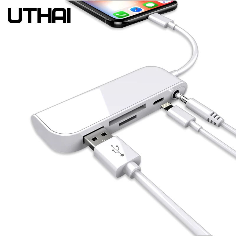 

UTHAI C16 Multi In 1 Card Reader Lightning To SD USB Adapter For iphone 8 X 11 usb3.0 Converter TF CF SD Card reading All in 1